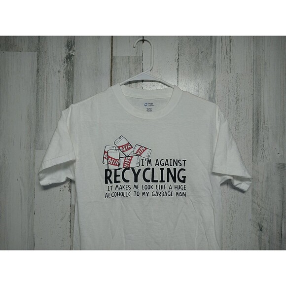 Funny Tee Shirt Beer Recycling Men's Small White Can Opener - Picture 3 of 7